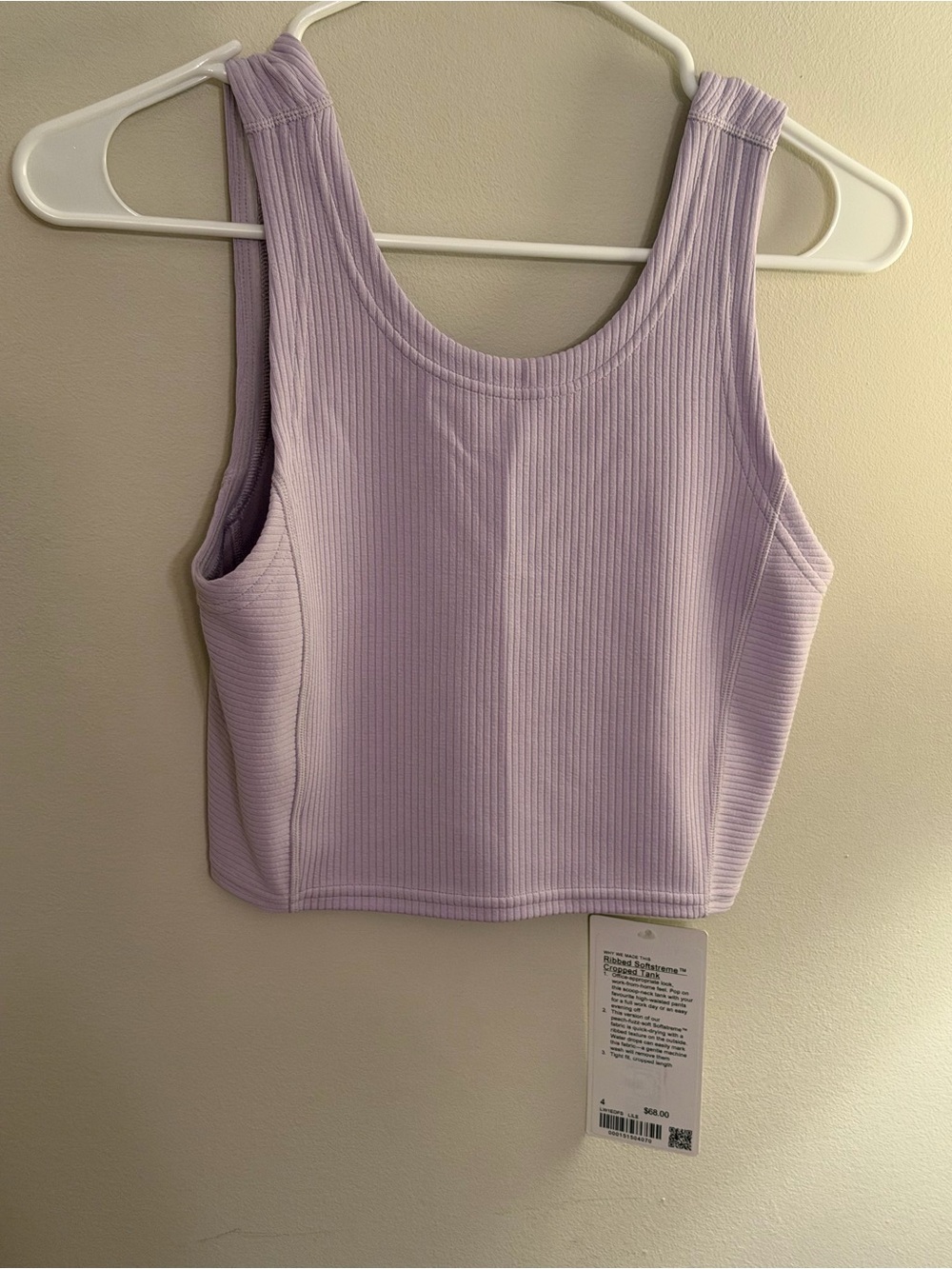 NWT Lululemon Ribbed Softstreme Cropped Tank Top Lilac Ether LILE Women’s Size